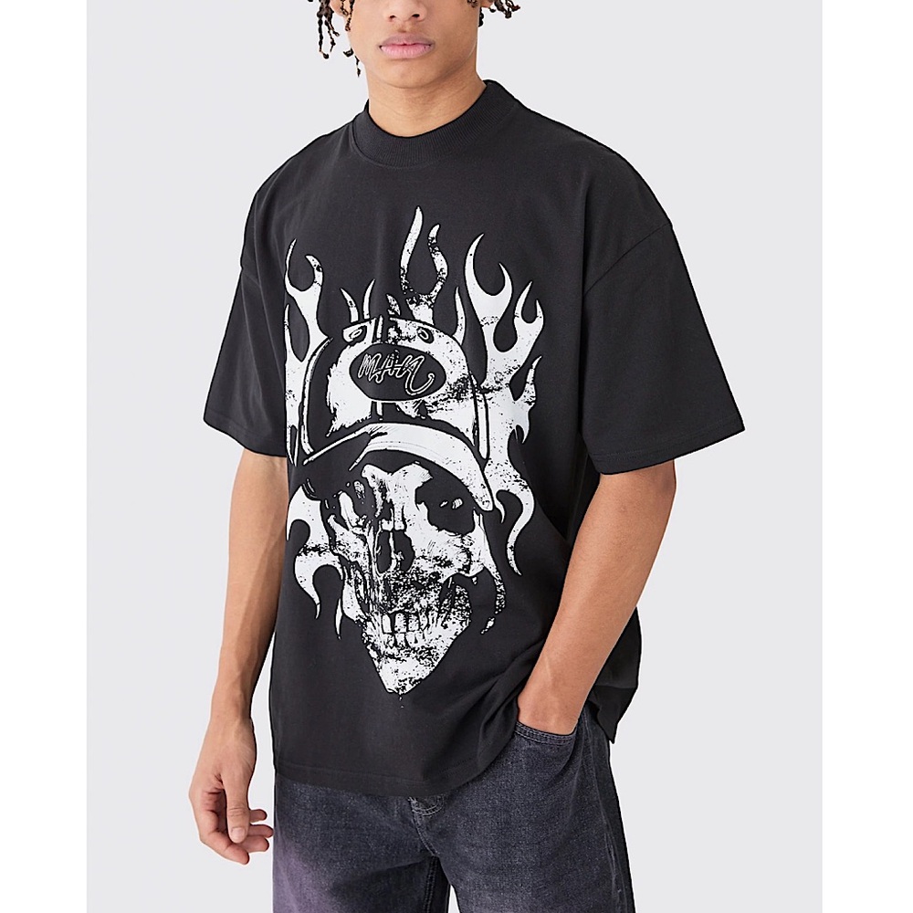 MENS SKULL FLAME GRAPHIC T-SHIRT SIZE SMALL